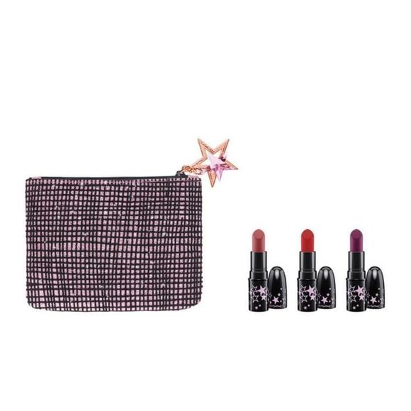 MAC kit 3 mini new lipsticks and cosmetic bag RARE unique - Picture 1 of 13